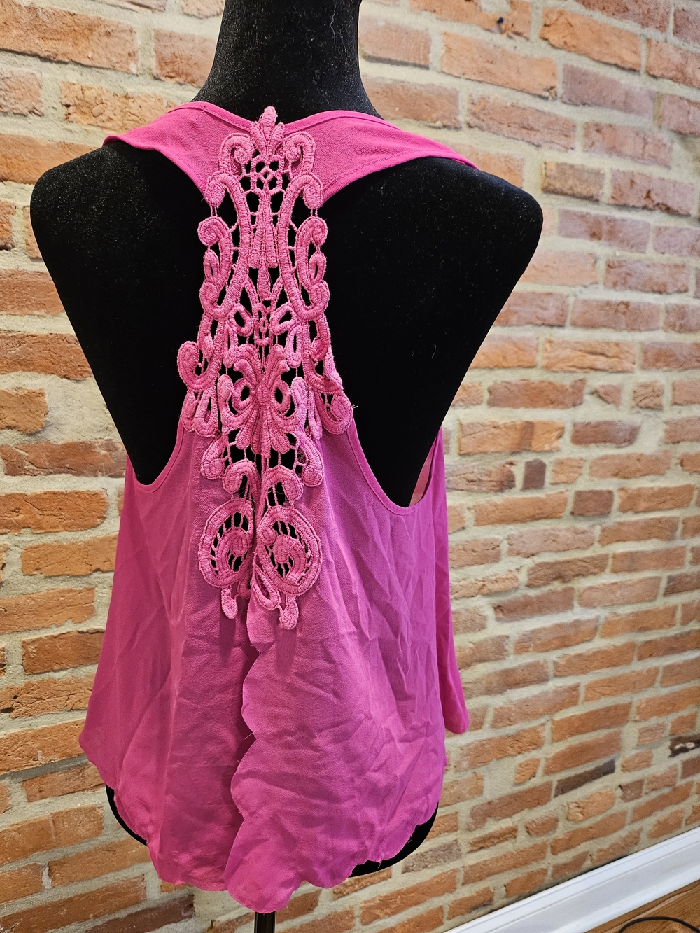 Double Zero Hot Pink Crochet-Back Racerback Tank